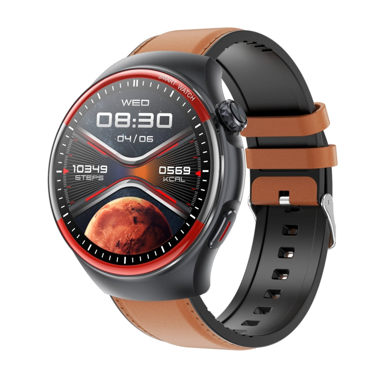 T82 1.43 inch Round Screen BT Call Smart Watch, Heart Rate / Blood Pressure / Blood Oxygen / Sleep / Blood Sugar / HRV / Metope / SOS, Strap:Leather Brown - Smart Wristbands by buy2fix | Online Shopping UK | buy2fix