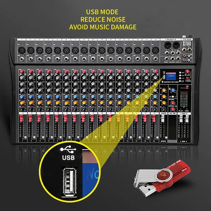 XTUGA CT160X 16-Channels Audio Mixer DJ Mixing Console with 48V Power Supply(US Plug) - Live Sound Effects Processors by XTUGA | Online Shopping UK | buy2fix