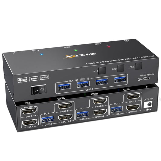 KC-KVM302AS 4K 60Hz USB3.0 / HDMI Dual Monitors KVM Switch, US Plug - Switch by buy2fix | Online Shopping UK | buy2fix