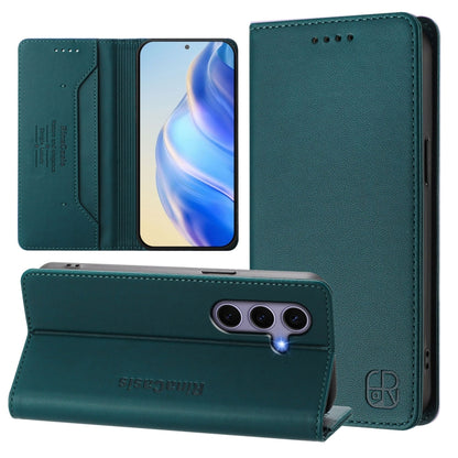 For Samsung Galaxy S24+ / S25+ 5G RC01 Dual-Folded Magnetic Suction RFID Leather Phone Case(Dark Green) - Galaxy S25+ 5G Cases by buy2fix | Online Shopping UK | buy2fix