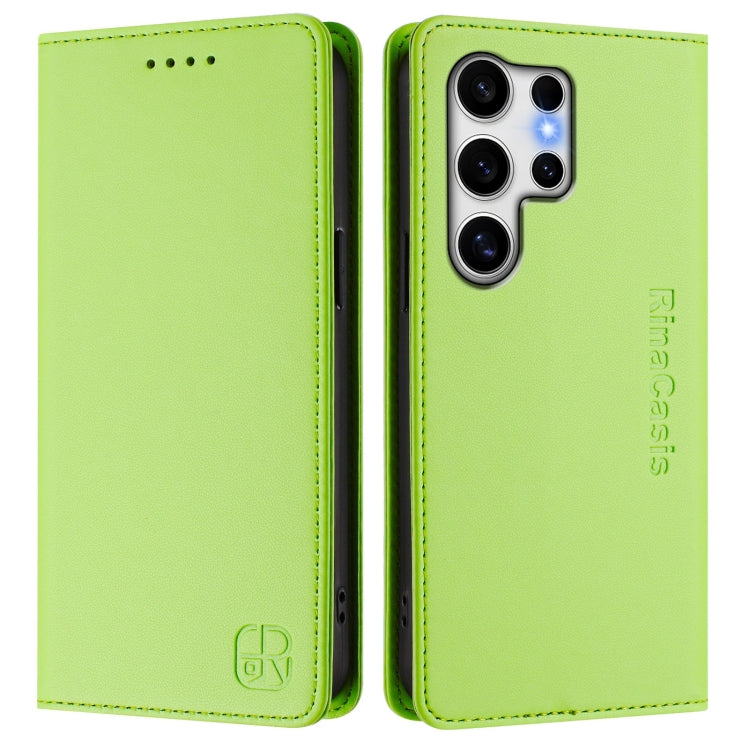 For Samsung Galaxy S25 Ultra 5G RC01 Dual-Folded Magnetic Suction RFID Leather Phone Case(Grass Green) - Galaxy S25 Ultra 5G Cases by buy2fix | Online Shopping UK | buy2fix