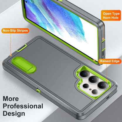 For Samsung Galaxy S25 Ultra 5G Rugged PC Hybrid Silicone Phone Case with Holder(Grey+Fresh Green) - Galaxy S25 Ultra 5G Cases by buy2fix | Online Shopping UK | buy2fix