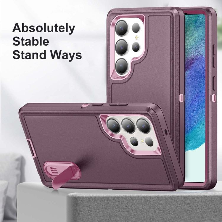 For Samsung Galaxy S25 Ultra 5G Rugged PC Hybrid Silicone Phone Case with Holder(Purple+Pink) - Galaxy S25 Ultra 5G Cases by buy2fix | Online Shopping UK | buy2fix