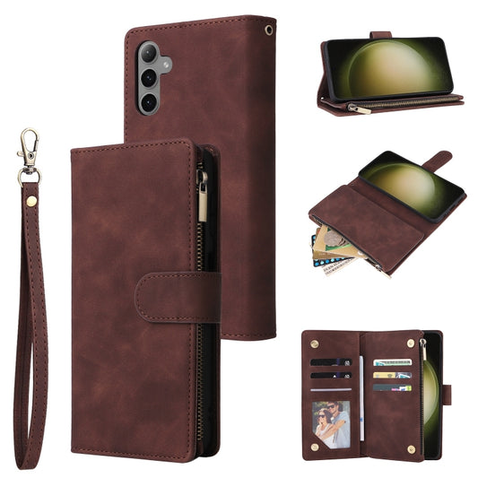 For Samsung Galaxy S25+ 5G Multifunctional Frosted Zipper Wallet Leather Phone Case(Coffee) - Galaxy S25+ 5G Cases by buy2fix | Online Shopping UK | buy2fix