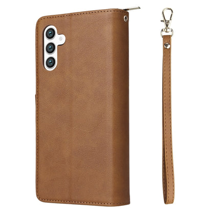 For Samsung Galaxy S25+ 5G 9-Card Slots Zipper Wallet Bag Leather Phone Case(Brown) - Galaxy S25+ 5G Cases by buy2fix | Online Shopping UK | buy2fix