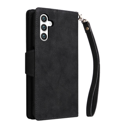 For Samsung Galaxy S25 5G Rivet Buckle 9 Cards Three Fold Leather Phone Case(Black) - Galaxy S25 5G Cases by buy2fix | Online Shopping UK | buy2fix