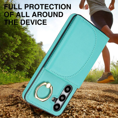 For Samsung Galaxy S25 5G Ring Holder Card Bag Skin Feel Phone Case(Green) - Galaxy S25 5G Cases by buy2fix | Online Shopping UK | buy2fix