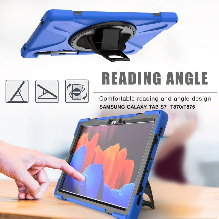 For Samsung Galaxy Tab S9 / Galaxy Tab S8 / Galaxy Tab S7 (2020) T870 Shockproof Colorful Silicone + PC Protective Case with Holder & Shoulder Strap & Hand Strap & Pen Slot(Blue) - Galaxy Tab S8 Cases by buy2fix | Online Shopping UK | buy2fix