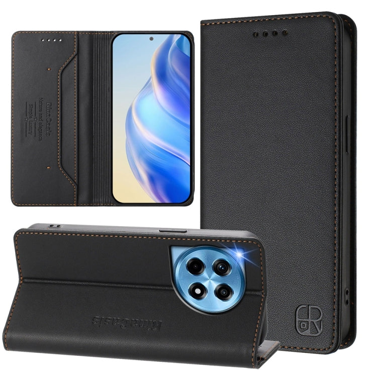 For OnePlus 12 Global RC01 Dual-Folded Magnetic Suction RFID Leather Phone Case(Black) - OnePlus Cases by buy2fix | Online Shopping UK | buy2fix