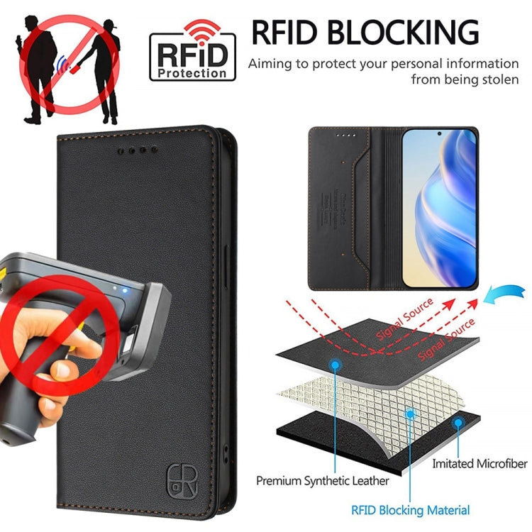 For OnePlus 13 RC01 Dual-Folded Magnetic Suction RFID Leather Phone Case(Black) - OnePlus Cases by buy2fix | Online Shopping UK | buy2fix