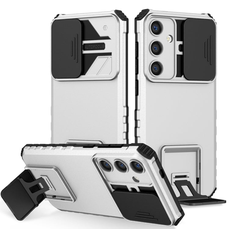 For Samsung Galaxy S25 5G Stereoscopic Holder Sliding Camshield Phone Case(White) - Galaxy S25 5G Cases by buy2fix | Online Shopping UK | buy2fix