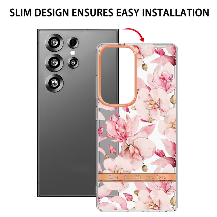 For Samsung Galaxy S25 Ultra 5G Flowers and Plants Series IMD TPU Phone Case(Pink Gardenia) - Galaxy S25 Ultra 5G Cases by buy2fix | Online Shopping UK | buy2fix