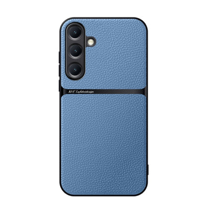 For Samsung Galaxy S25 5G Litchi Leather Magnetic Full Coverage Shockproof Phone Case(Blue) - Galaxy S25 5G Cases by buy2fix | Online Shopping UK | buy2fix