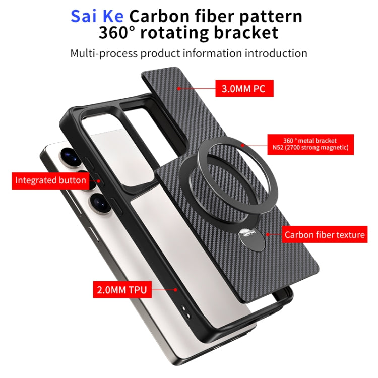 For Samsung Galaxy S25+ / S24+ 5G Carbon Fiber Texture 360 MagSafe Holder Phone Case(Black) - Galaxy S25+ 5G Cases by buy2fix | Online Shopping UK | buy2fix