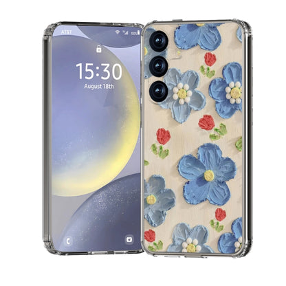 For Samsung Galaxy S25+ 5G IMD Double Piece Simple Fresh Shockproof Phone Case(Blue Flower) - Galaxy S25+ 5G Cases by buy2fix | Online Shopping UK | buy2fix