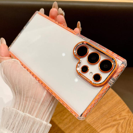 For Samsung Galaxy S25 Ultra 5G Transparent Phone Case with Lens Film(Orange) - Galaxy S25 Ultra 5G Cases by buy2fix | Online Shopping UK | buy2fix