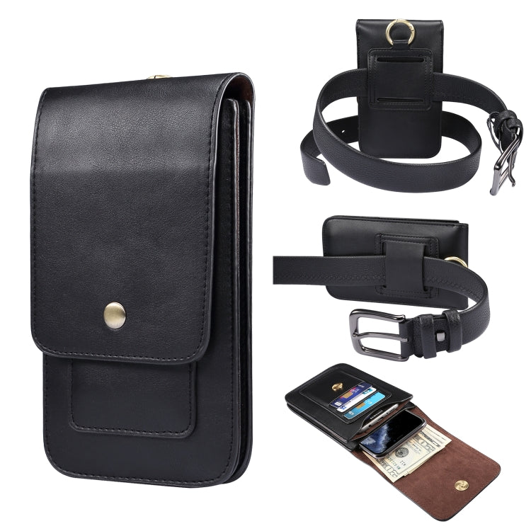 Lambskin Texture Men Phone Universal Double Lattice Waist Bag Leather Case, Size:L(Black) -  by buy2fix | Online Shopping UK | buy2fix