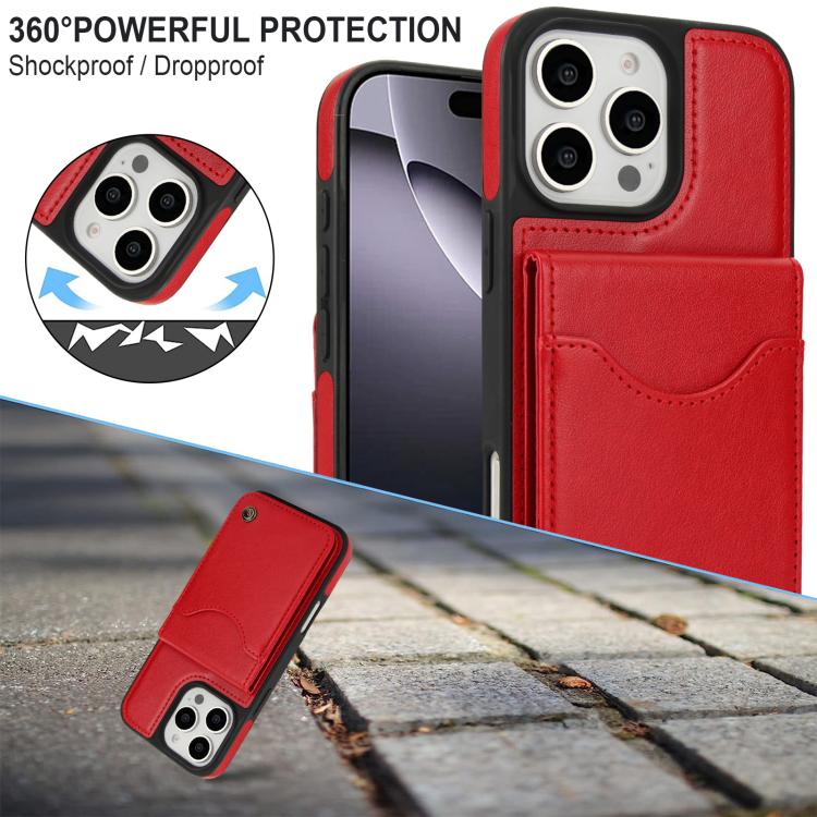 For iPhone 16 Pro Max AwQuer Vertical Flip Card Bag Holder Leather Phone Case(Red) - iPhone 16 Pro Max Cases by Awquer | Online Shopping UK | buy2fix