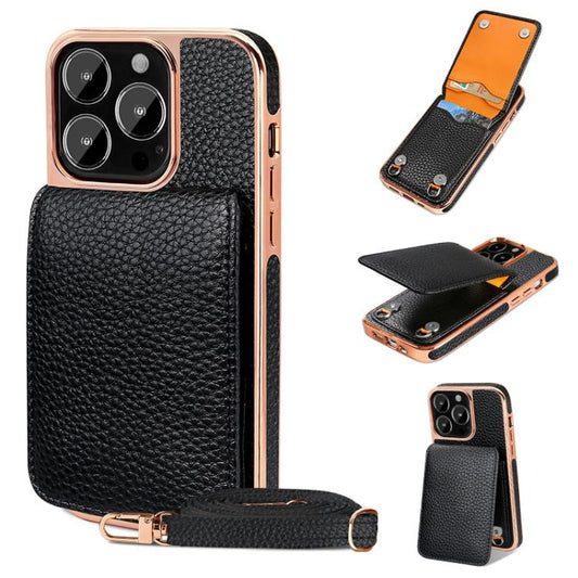 For iPhone 13 Pro VIETAO Litchi Texture Wallet PU Phone Case with Lanyard(Black) - iPhone 13 Pro Cases by VIETAO | Online Shopping UK | buy2fix