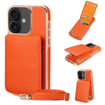 For iPhone 16 VIETAO Litchi Texture Wallet PU Phone Case with Lanyard(Orange) - iPhone 16 Cases by VIETAO | Online Shopping UK | buy2fix