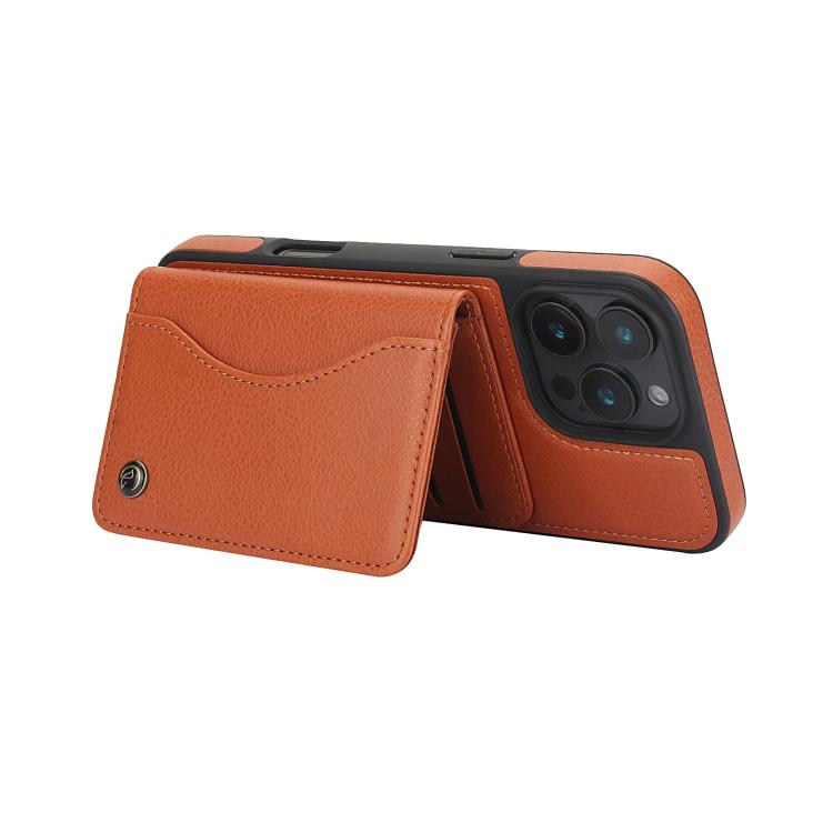 For iPhone 16 Pro Max AwQuer Horizontal Flip Card Bag Holder Leather Phone Case(Brown) - iPhone 16 Pro Max Cases by Awquer | Online Shopping UK | buy2fix