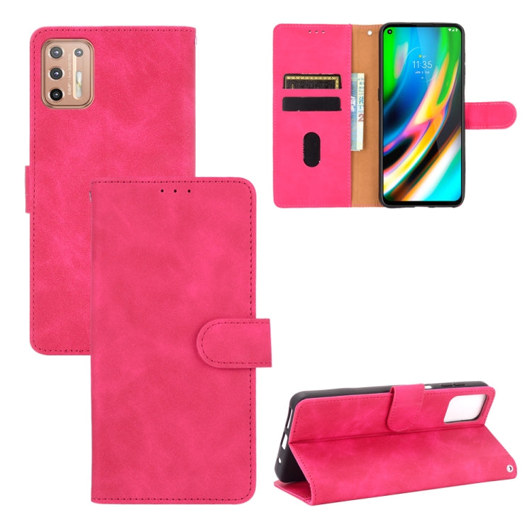 For Motorola Moto G9 Plus Solid Color Skin Feel Magnetic Buckle Horizontal Flip Calf Texture PU Leather Case with Holder & Card Slots & Wallet(Rose Red) - Motorola Cases by buy2fix | Online Shopping UK | buy2fix