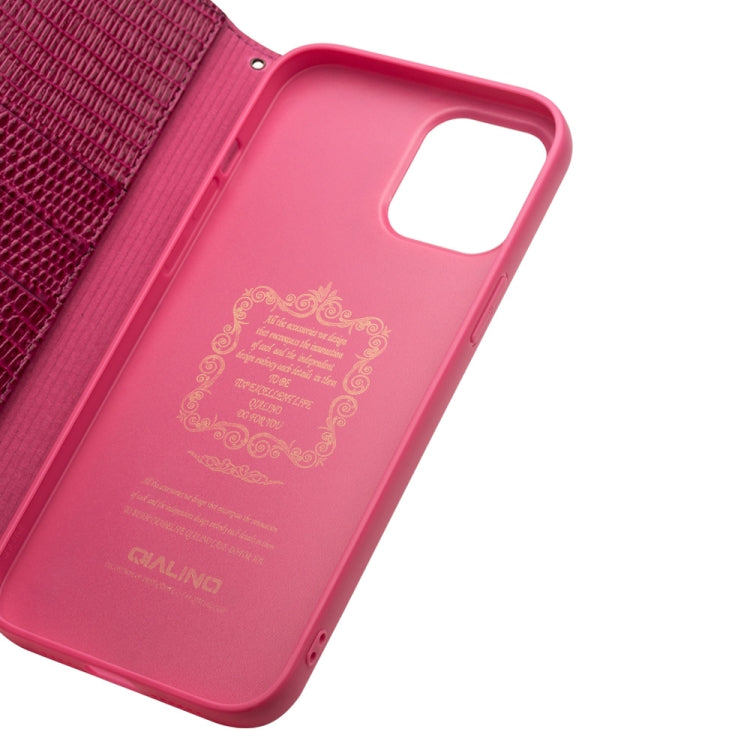For iPhone 12 Pro Max QIALINO Crocodile Texture Horizontal Flip Leather Case with Card Slots & Wallet(Rose Red) - iPhone 12 Pro Max Cases by QIALINO | Online Shopping UK | buy2fix