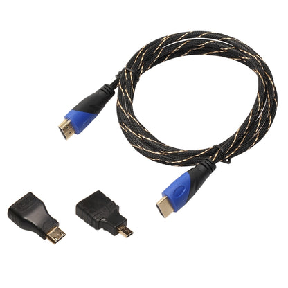 1.8m HDMI 1.4 Version 1080P Woven Net Line Blue Black Head HDMI Male to HDMI Male Audio Video Connector Adapter Cable with Mini HDMI & Micro HDMI Adapter Set - Cable by buy2fix | Online Shopping UK | buy2fix