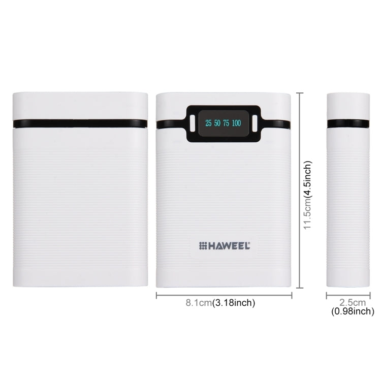 [US Warehouse] HAWEEL DIY 4 x 18650 Battery (Not Included) 10000mAh Power Bank Shell Box with 2 x USB Output & Display for iPhone, Galaxy, Sony, HTC, Google, Huawei, Xiaomi, Lenovo and other Smartphones(White) - Power Bank Box by HAWEEL | Online Shopping UK | buy2fix