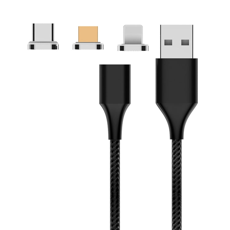 M11 3 in 1 3A USB to 8 Pin + Micro USB + USB-C / Type-C Nylon Braided Magnetic Data Cable, Cable Length: 2m (Black) - Charging Cable & Head by buy2fix | Online Shopping UK | buy2fix