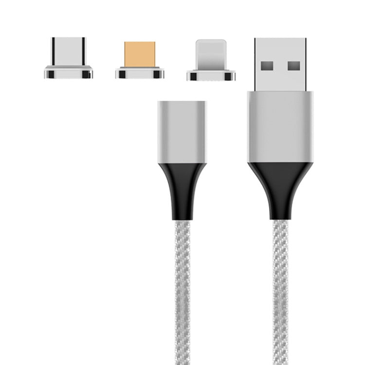 M11 3 in 1 5A USB to 8 Pin + Micro USB + USB-C / Type-C Nylon Braided Magnetic Data Cable, Cable Length: 1m (Silver) - Charging Cable & Head by buy2fix | Online Shopping UK | buy2fix