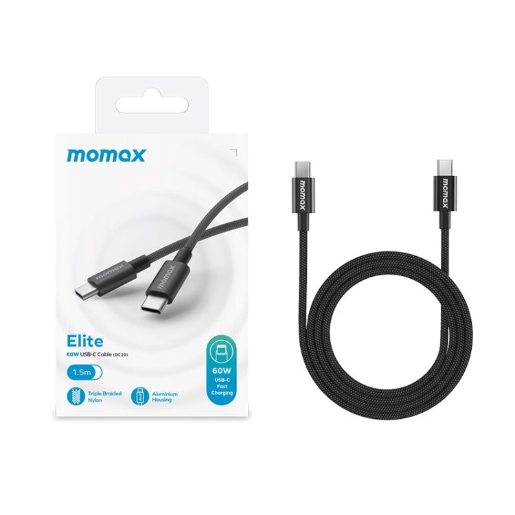 MOMAX DC30 1.5m USB-C / Type-C to USB-C / Type-C 60W Braided Data Sync Charge Cable (Black) - USB-C & Type-C Cable by MOMAX | Online Shopping UK | buy2fix