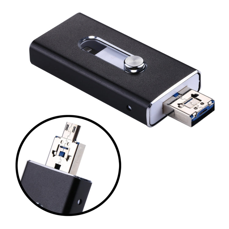 RQW-02 3 in 1 USB 2.0 & 8 Pin & Micro USB 128GB Flash Drive(Black) - U Disk & Card Reader by buy2fix | Online Shopping UK | buy2fix