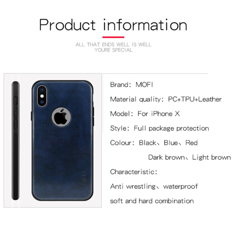 For iPhone X MOFI Shockproof PC+TPU+PU Leather Protective Back Case(Blue) - More iPhone Cases by MOFI | Online Shopping UK | buy2fix