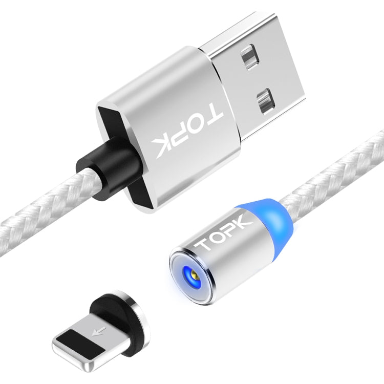 TOPK AM23 1m 2.4A Max USB to 8 Pin Nylon Braided Magnetic Charging Cable with LED Indicator(Silver) - Charging Cable & Head by TOPK | Online Shopping UK | buy2fix