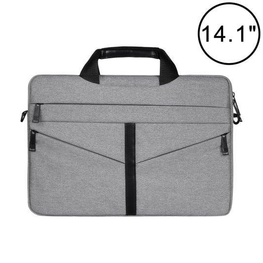 14.1 inch Breathable Wear-resistant Fashion Business Shoulder Handheld Zipper Laptop Bag with Shoulder Strap (Light Grey) - 14.1 inch by buy2fix | Online Shopping UK | buy2fix