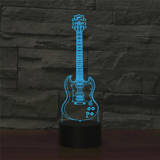 Five-string Guitar Shape 3D Colorful LED Vision Light Table Lamp, USB Touch Version - Novelty Lighting by buy2fix | Online Shopping UK | buy2fix