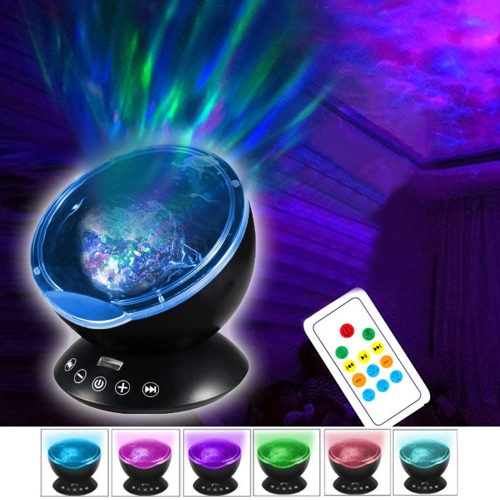 Hypnosis Ocean Wave Projector LED Night Light, 12 LEDs USB Charge Novelty Atmosphere Lamp with Remote Control & 7 Light Modes, Support TF Card / Audio Input, Built-in 4 Hypnosis Music, DC 5V(Black) - Projection Lamp by buy2fix | Online Shopping UK | buy2fix