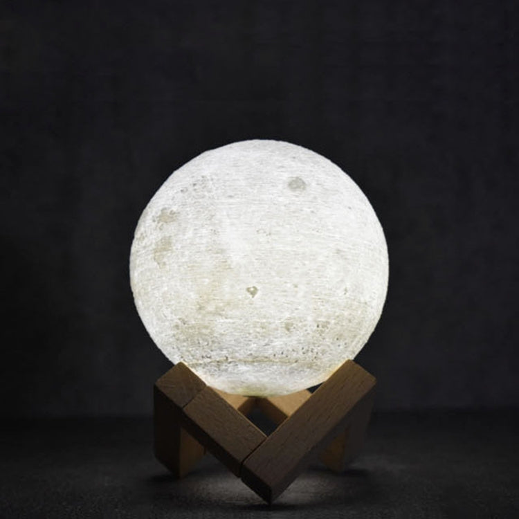 15cm Touch Control 3D Print Moon Lamp, USB Charging White + Yellow Light Color Changing LED Energy-saving Night Light with Wooden Holder Base - Night Lights by buy2fix | Online Shopping UK | buy2fix