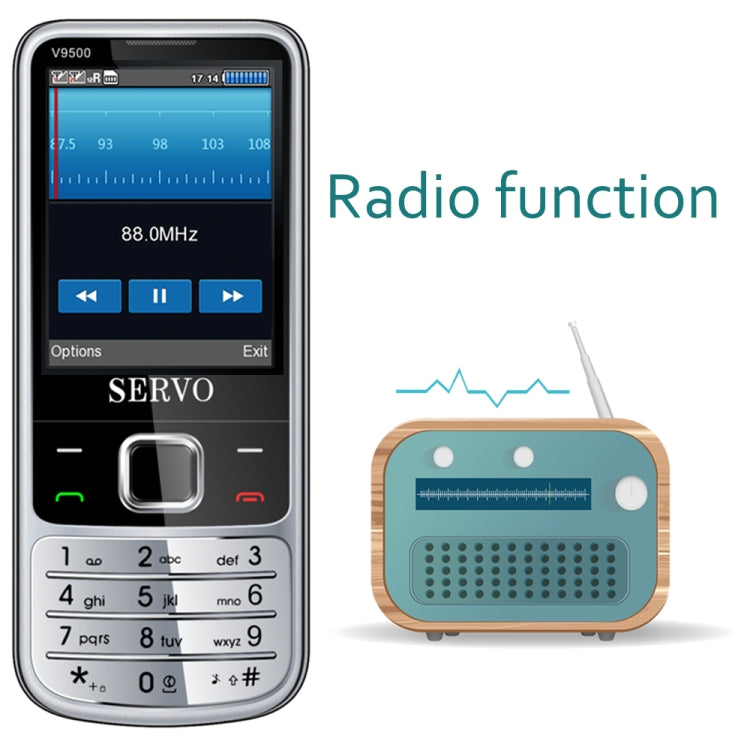 SERVO V9500 Mobile Phone, Russian Key, 2.4 inch, Spredtrum SC6531CA, 21 Keys, Support Bluetooth, FM, Magic Sound, Flashlight, GSM, Quad SIM(Silver) - SERVO by SERVO | Online Shopping UK | buy2fix