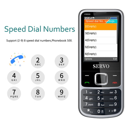 SERVO V9500 Mobile Phone, Russian Key, 2.4 inch, Spredtrum SC6531CA, 21 Keys, Support Bluetooth, FM, Magic Sound, Flashlight, GSM, Quad SIM(Silver) - SERVO by SERVO | Online Shopping UK | buy2fix