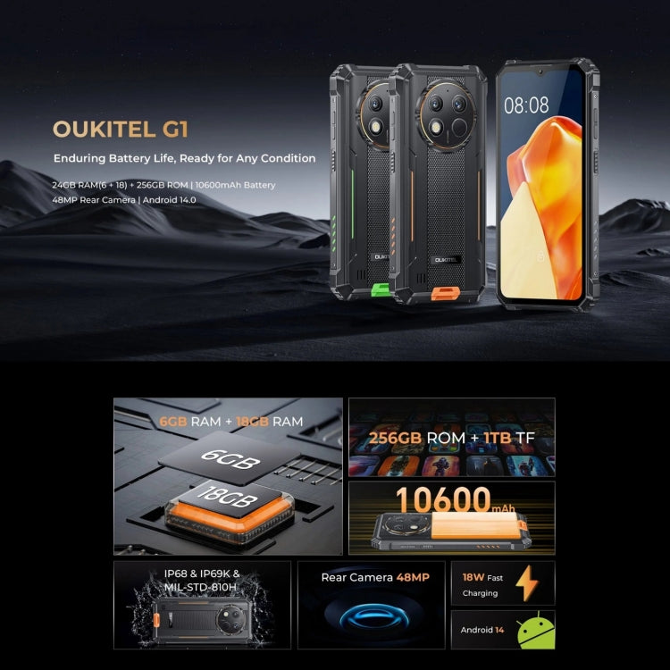 [HK Warehouse] Oukitel G1 Rugged Phone, 6GB+256GB, Fingerprint Identification, 6.52 inch Android 14 T606 Octa Core, NFC, OTG, Network: 4G (Orange) - Other by OUKITEL | Online Shopping UK | buy2fix