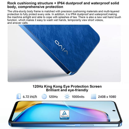 vivo Y200i, Dual Back Cameras, 12GB+512GB, Face ID Screen Fingerprint Identification, 6.72 inch Android 14.0 OriginOS 4 Snapdragon 4 Gen 2 Octa Core 2.2GHz, OTG, Network: 5G, Support Google Play (Blue) - vivo by vivo | Online Shopping UK | buy2fix