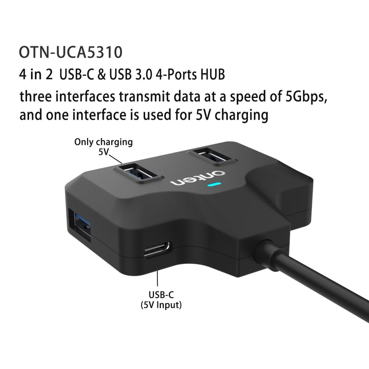 Onten OTN-UCA2310 4 in 2 USB-C / Type-C + USB3.0 4-Ports HUB Docking Station - USB 3.0 HUB by Onten | Online Shopping UK | buy2fix