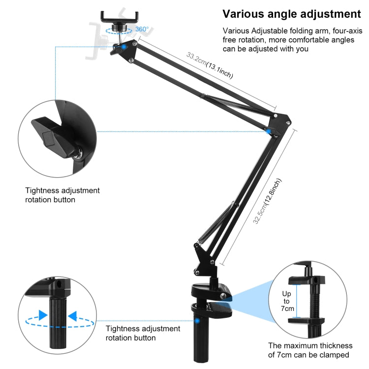 PULUZ Live Broadcast Desktop Articulating Arm Holder with Phone Clamp (Black) - Lazy Bracket by PULUZ | Online Shopping UK | buy2fix