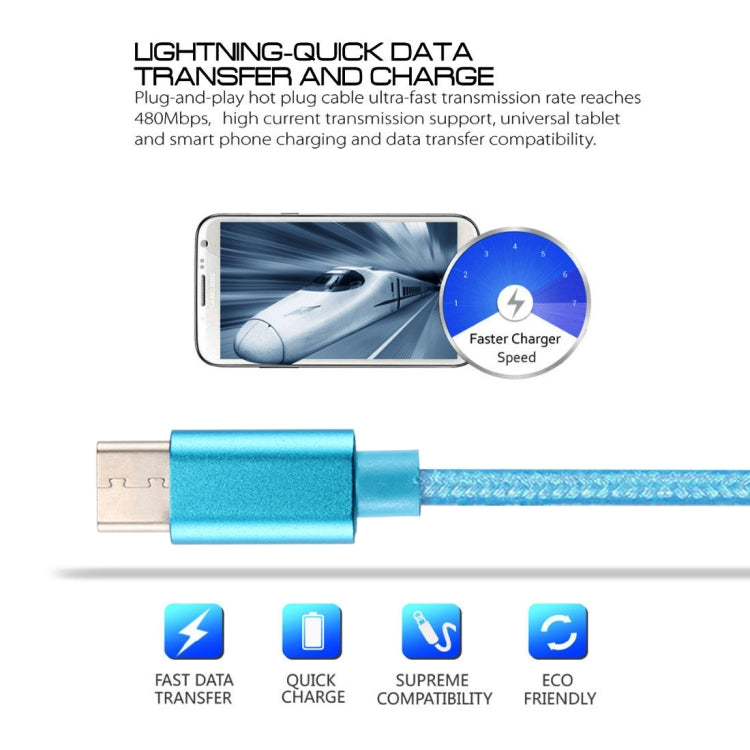 Knit Texture USB to USB-C / Type-C Data Sync Charging Cable, Cable Length: 3m, 3A Total Output, 2A Transfer Data(Blue) - USB-C & Type-C Cable by buy2fix | Online Shopping UK | buy2fix