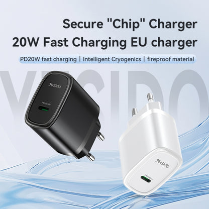 Yesido YC57L PD 20W USB-C / Type-C Port Quick Charger with Type-C to 8 Pin Cable, EU Plug (White) - USB Charger by Yesido | Online Shopping UK | buy2fix