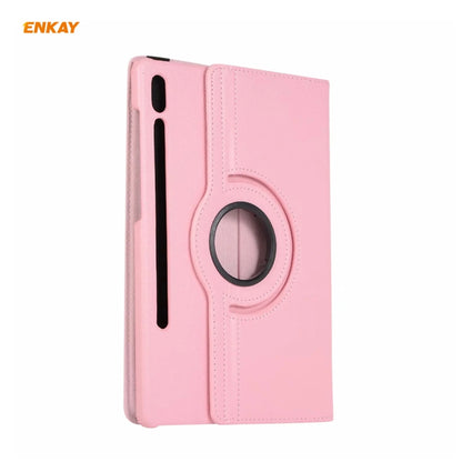 ENKAY for Samsung Galaxy Tab S8 / Galaxy Tab S7 11.0 T870 / T875 ENK-8012 360 Degree Rotation Litchi Texture Horizontal Flip PU Leather Smart Case with Holder & Sleep / Wake-up(Pink) - Galaxy Tab S8 Cases by ENKAY | Online Shopping UK | buy2fix