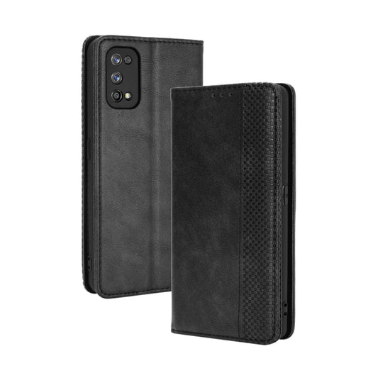 For OPPO Realme 7 Pro Magnetic Buckle Retro Crazy Horse Texture Horizontal Flip Leather Case  , with Holder & Card Slots & Photo Frame(Black) - Realme Cases by buy2fix | Online Shopping UK | buy2fix
