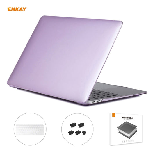 For MacBook Air 13.3 inch A1932 2018 ENKAY 3 in 1 Crystal Laptop Protective Case and EU Version TPU Keyboard Film and Anti-dust Plugs Set(Purple) - MacBook Air Cases by ENKAY | Online Shopping UK | buy2fix